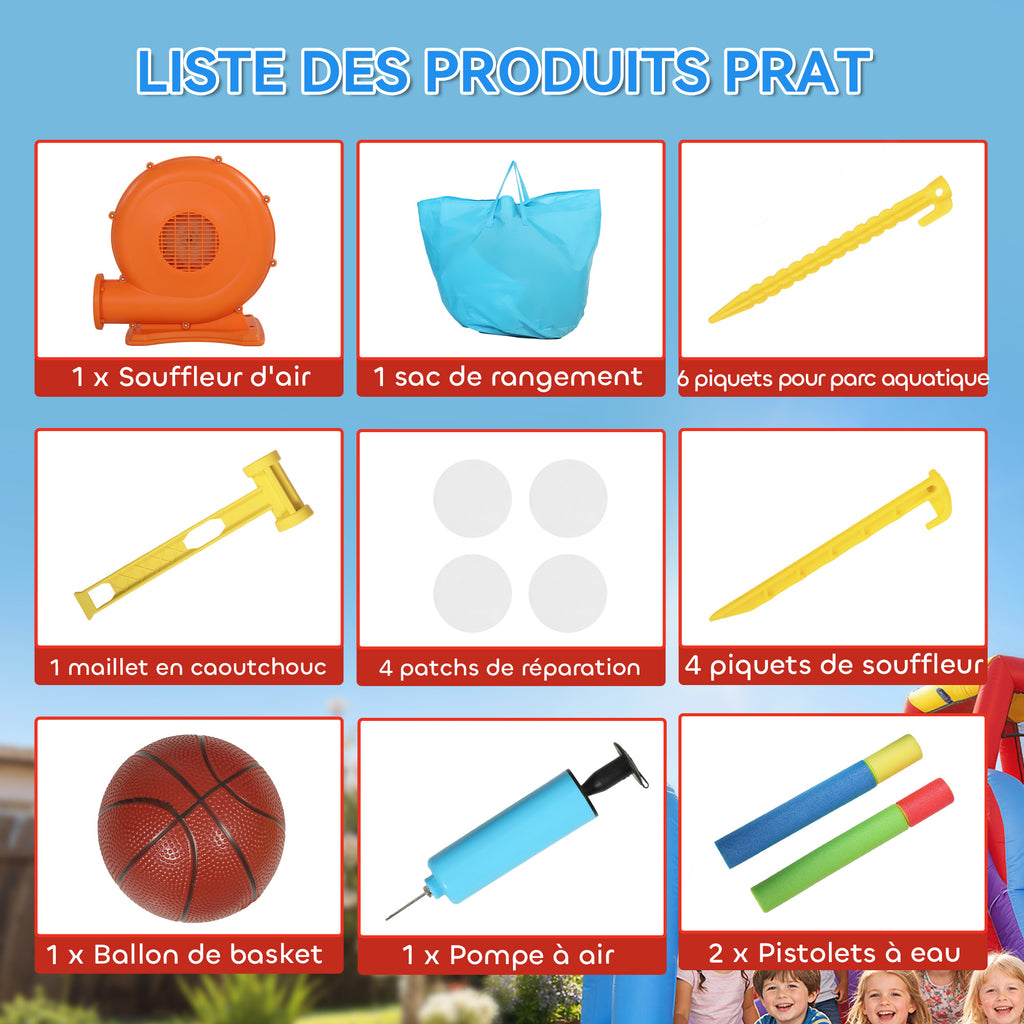 Château gonflable avec souffleur, aire de jeux gonflable avec toboggans, trampoline, piscine à balles, multicolore-7