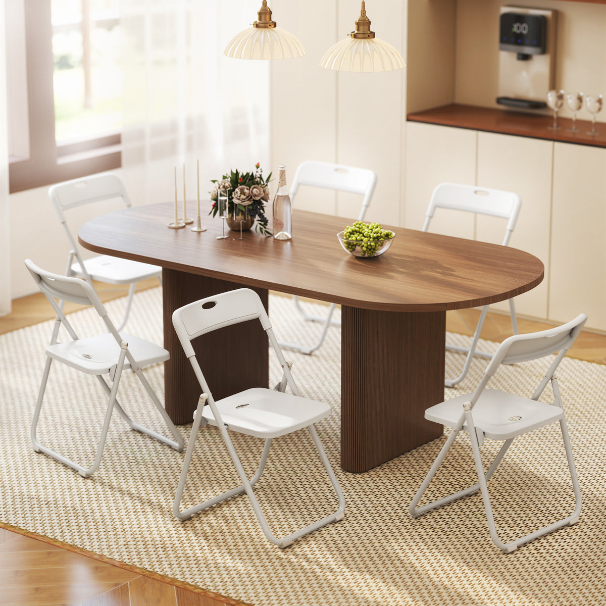 Lot de 6 chaises pliantes portables en plastique et acier, dossier incurvé, assise concave, 48,5 x 47 x 75 cm, blanc-1