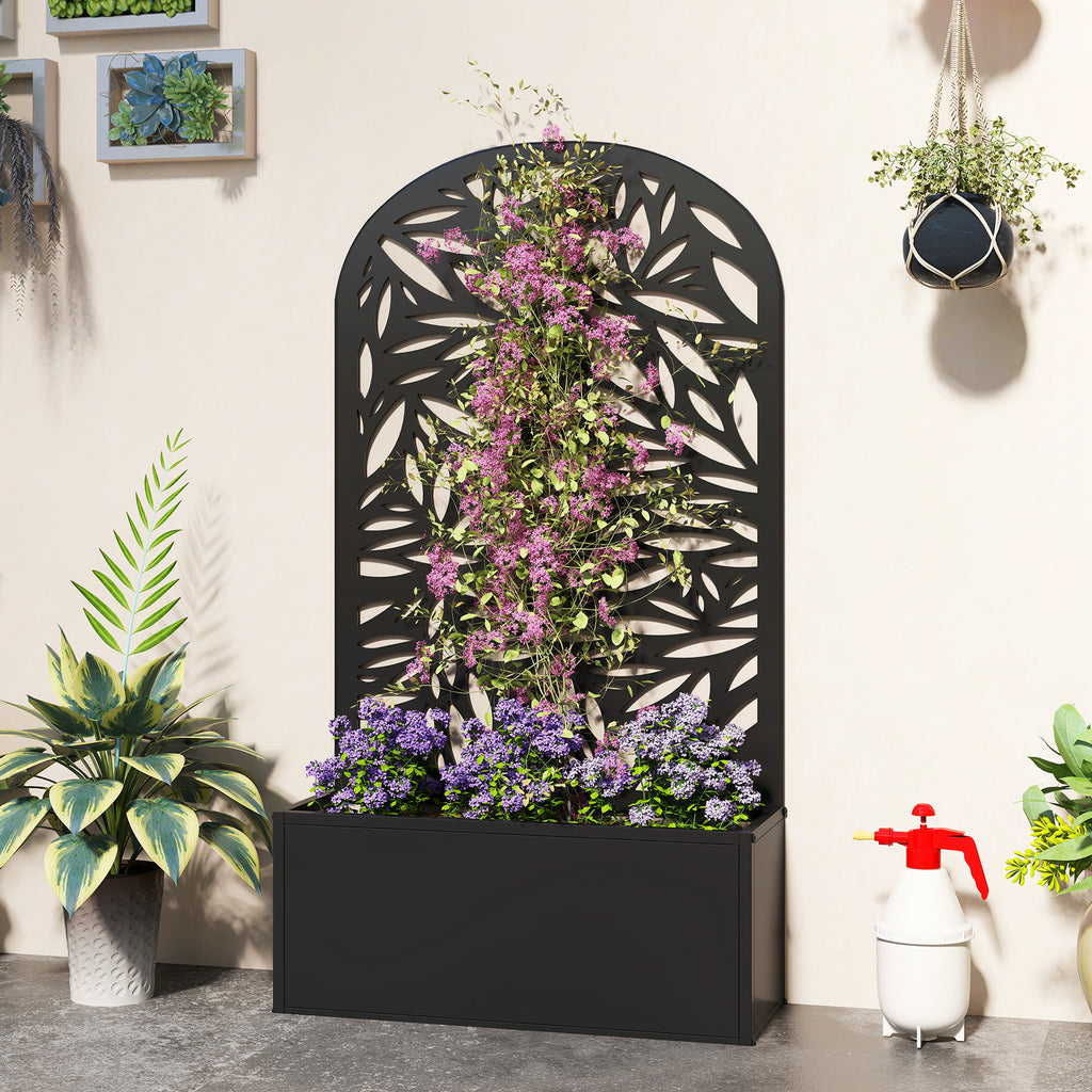 Jardinière avec treillis, bac à fleurs en métal, à fixer au mur ou au sol, 61x23x113cm, noir-9