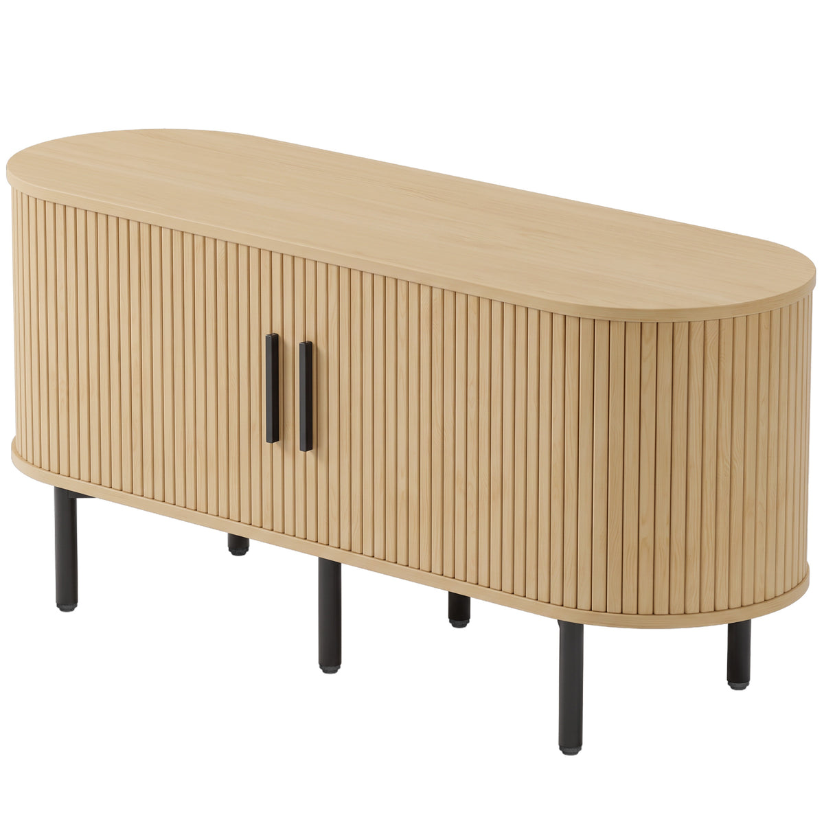 Meuble TV 106 cm, Meuble Télé pour 50 Pouces, 2 Portes Coulissantes à Tambour 4 Compartiments Étagères Réglables, Chêne-0