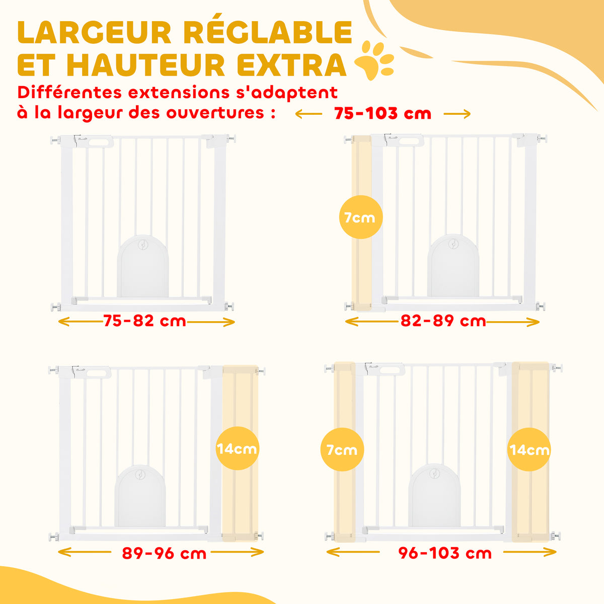 Barrière de sécurité animaux avec porte fermeture automatique système de double verrouillage, acier blanc-6