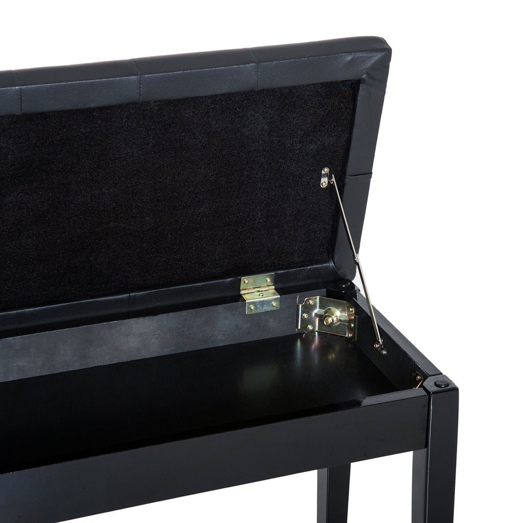 Banquette tabouret siège pour piano avec coffre de rangement pied bois caoutchouc assise capitonnée noir-8