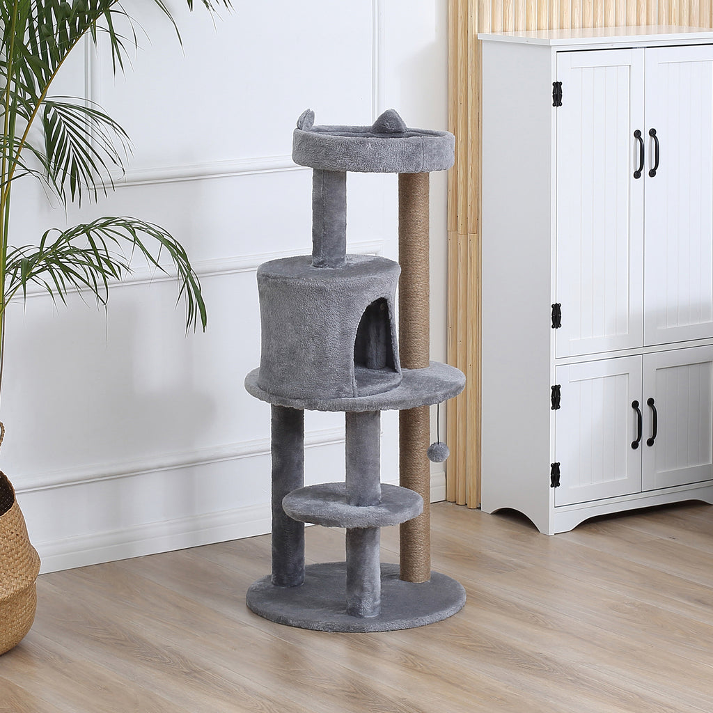 Arbre à chats multi-équipements griffoirs grattoirs plateformes niche jeu boule suspendue Ø 48 x 104H cm gris-9