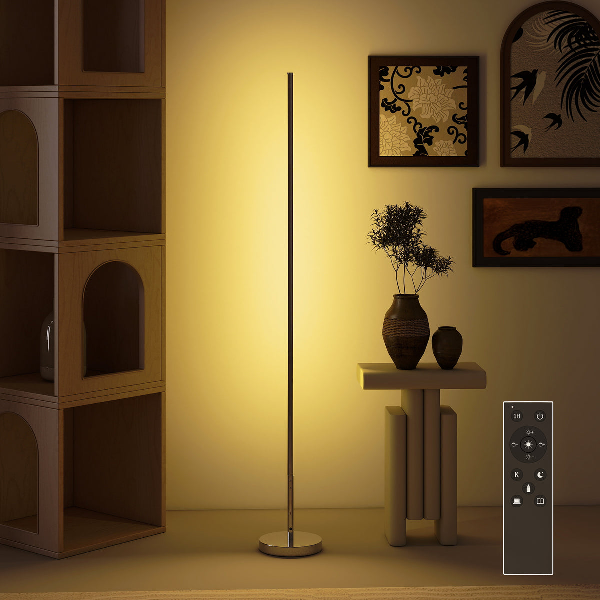 Lampadaire LED, lampadaire sur pied salon à intensité variable, télécommande, interrupteur à pied, Ø20x150cm, argent-9