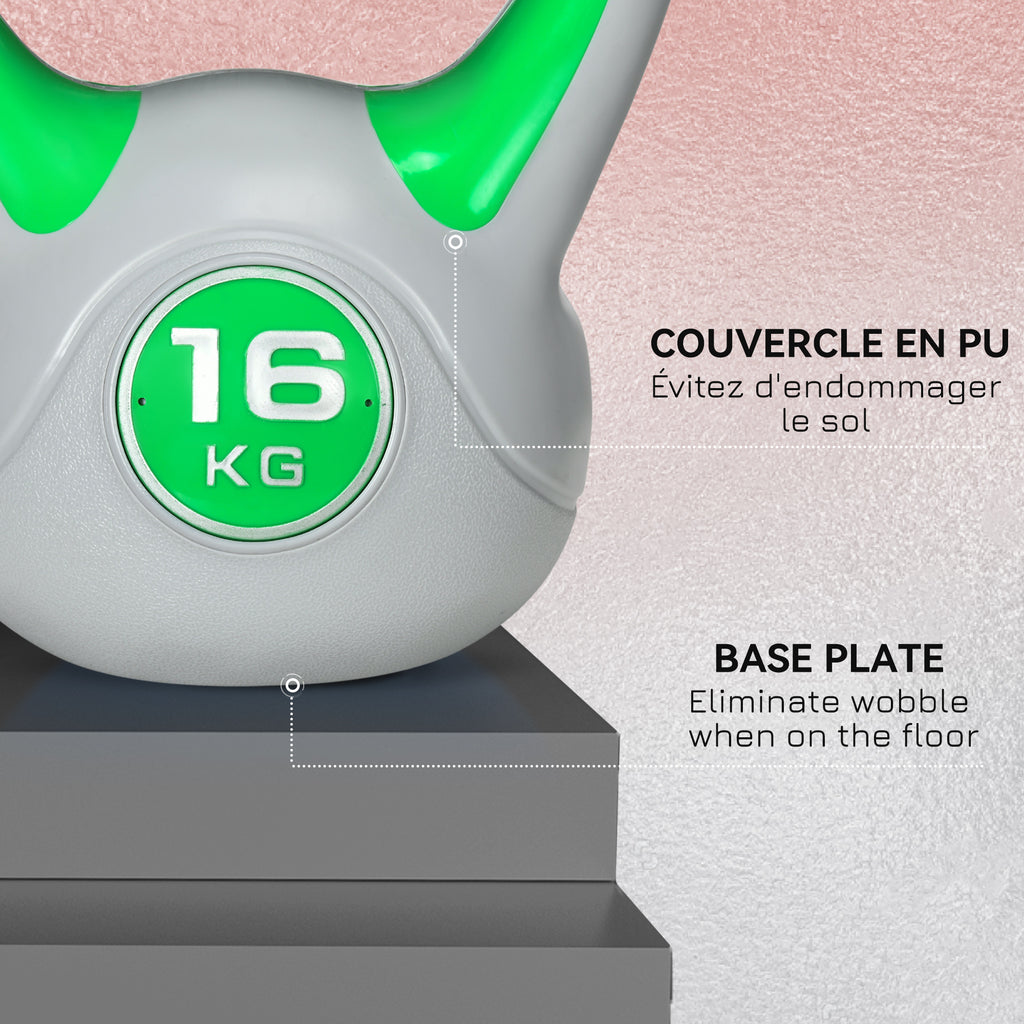 Kettlebell 16 kg, Haltère avec Poignée Ergonomique, Haltère à Boule, Musculation, Entraînement, 27 x 17 x 31 cm, Vert-5