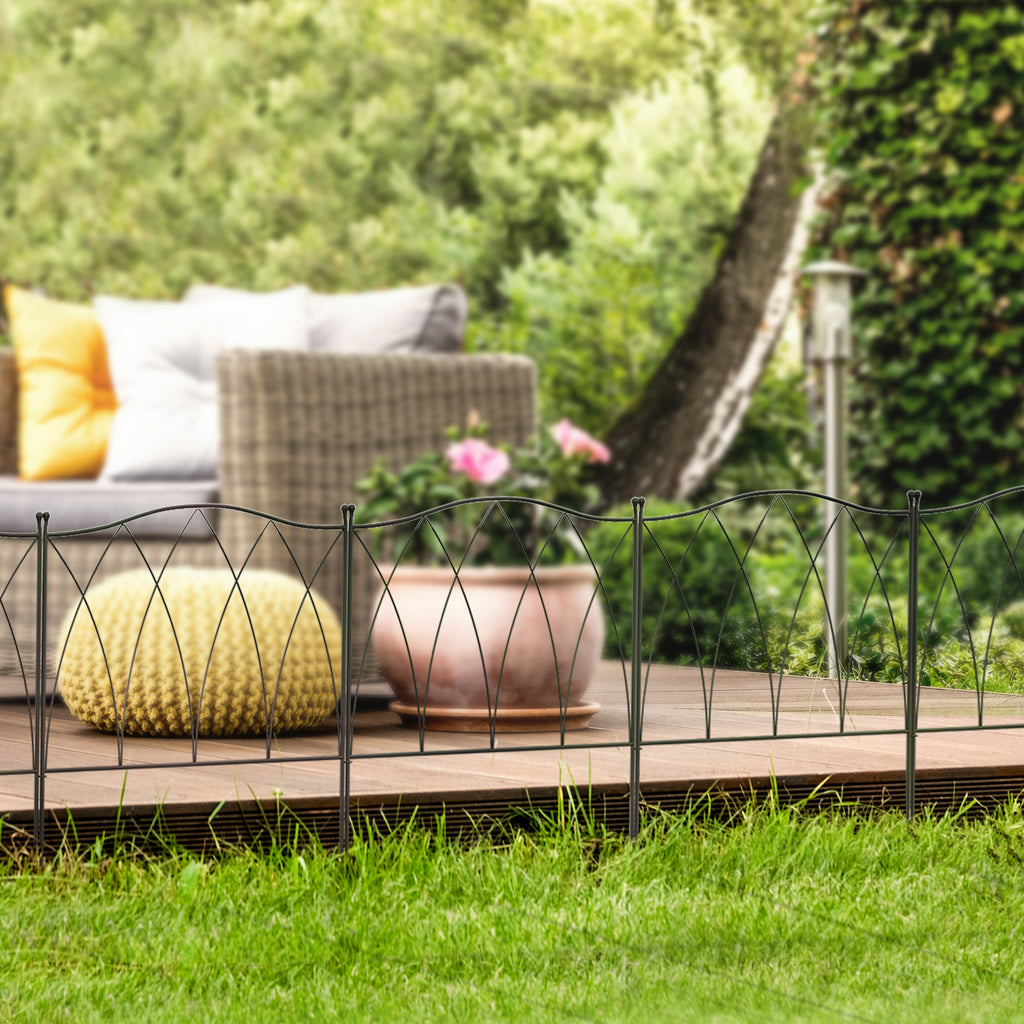 Lot de 5 clôtures de jardin décoratives en métal noir - 305 x 62 cm noir-9