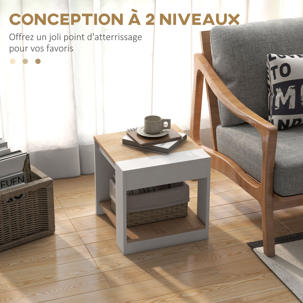 Lot de 2 tables d'appoint bout de canapé table de chevet 40 x 40 x 45 cm - blanc et naturel-4