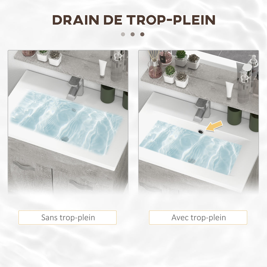 Ensemble de Meubles de Salle de Bain 4 Pièces, Mural, avec Miroir, Meuble sous Vasque, Lavabo et Armoire Haute, gris-6