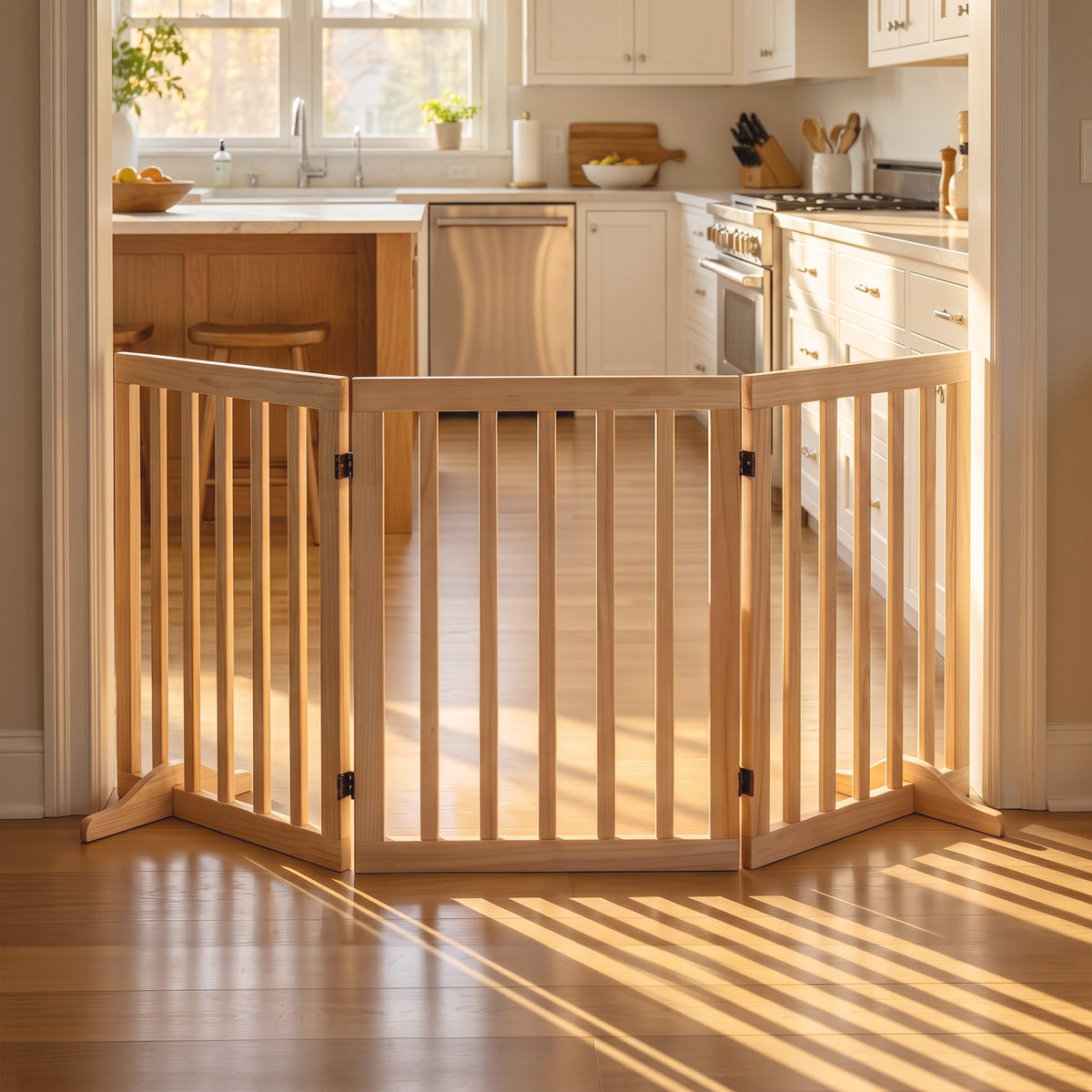 Barrière de Sécurité pour Chien Barrière Chien Sans Perçage Pliable et Autoportante 3 Panneaux 150 x 36 x 61 cm Naturel-1