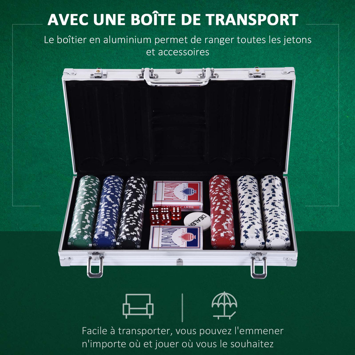 Mallette de Poker Coffret de Poker Complet avec 300 jetons 2 Jeux de Cartes + 2 clés Aluminium-3