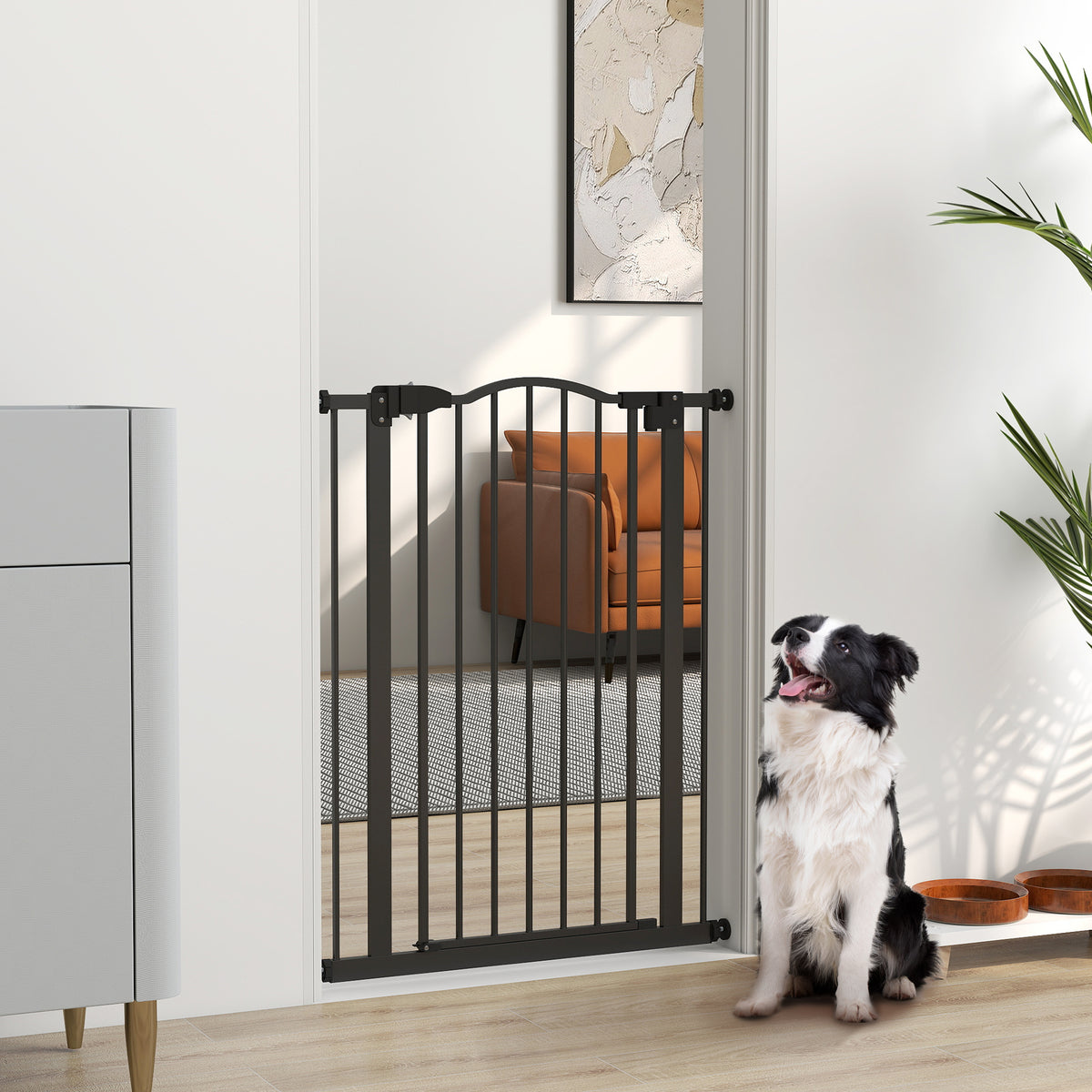 Barrière de sécurité pour chien extensible 74-80 cm fermeture automatique fixation par pression sans percer noir-9