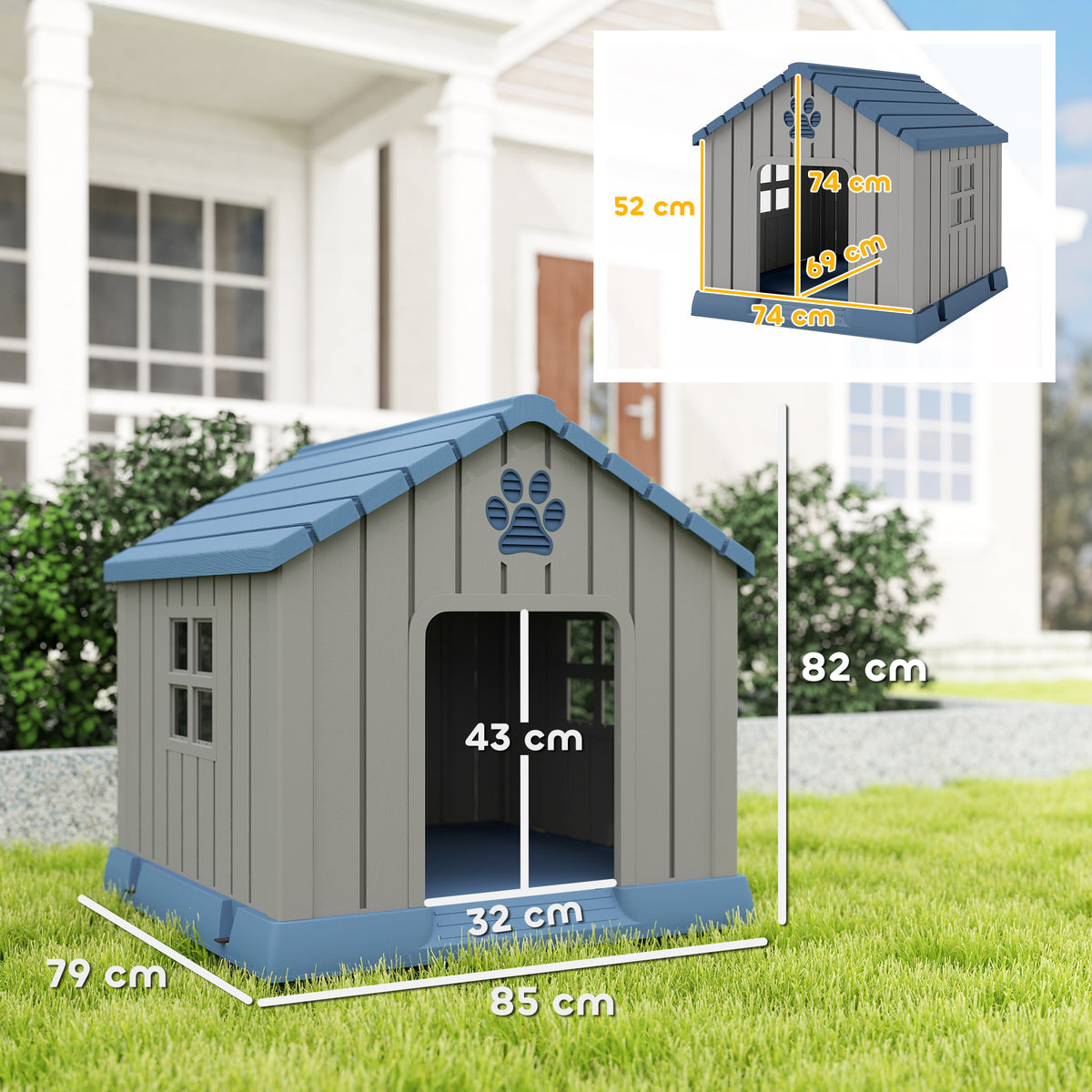 Niche pour chien extérieur maison chien extérieur bouches d'aération et plancher suréleveé 85 x 79 x 82 cm bleu-2