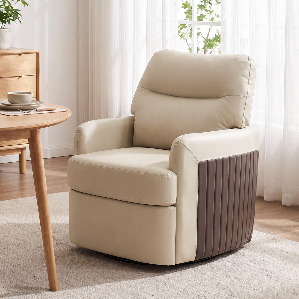 Fauteuil de Salon Pivotant à 360°, Fauteuil Lounge en PU avec Assise Large, Accoudoirs Incurvés, Crème-1