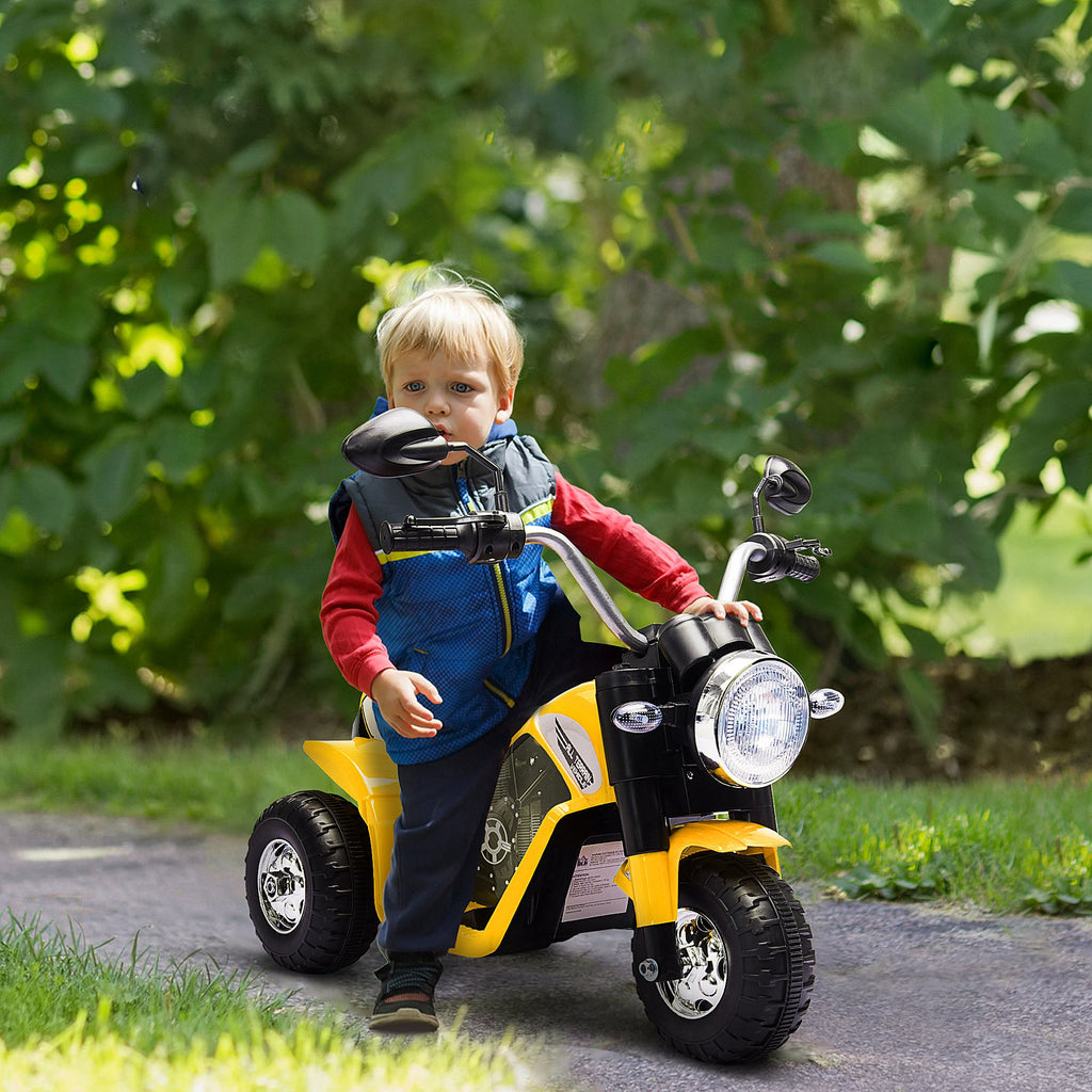 Moto électrique Enfant Chopper Tout-Terrain 6 V 20 W Marche AV AR 3 Roues Effets Lumineux et sonores Jaune Noir-1