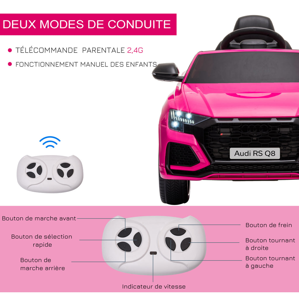 Voiture électrique enfants sous licence Audi RS Q8, véhicule électrique avec télécommande, USB, Bluetooth, rose-5
