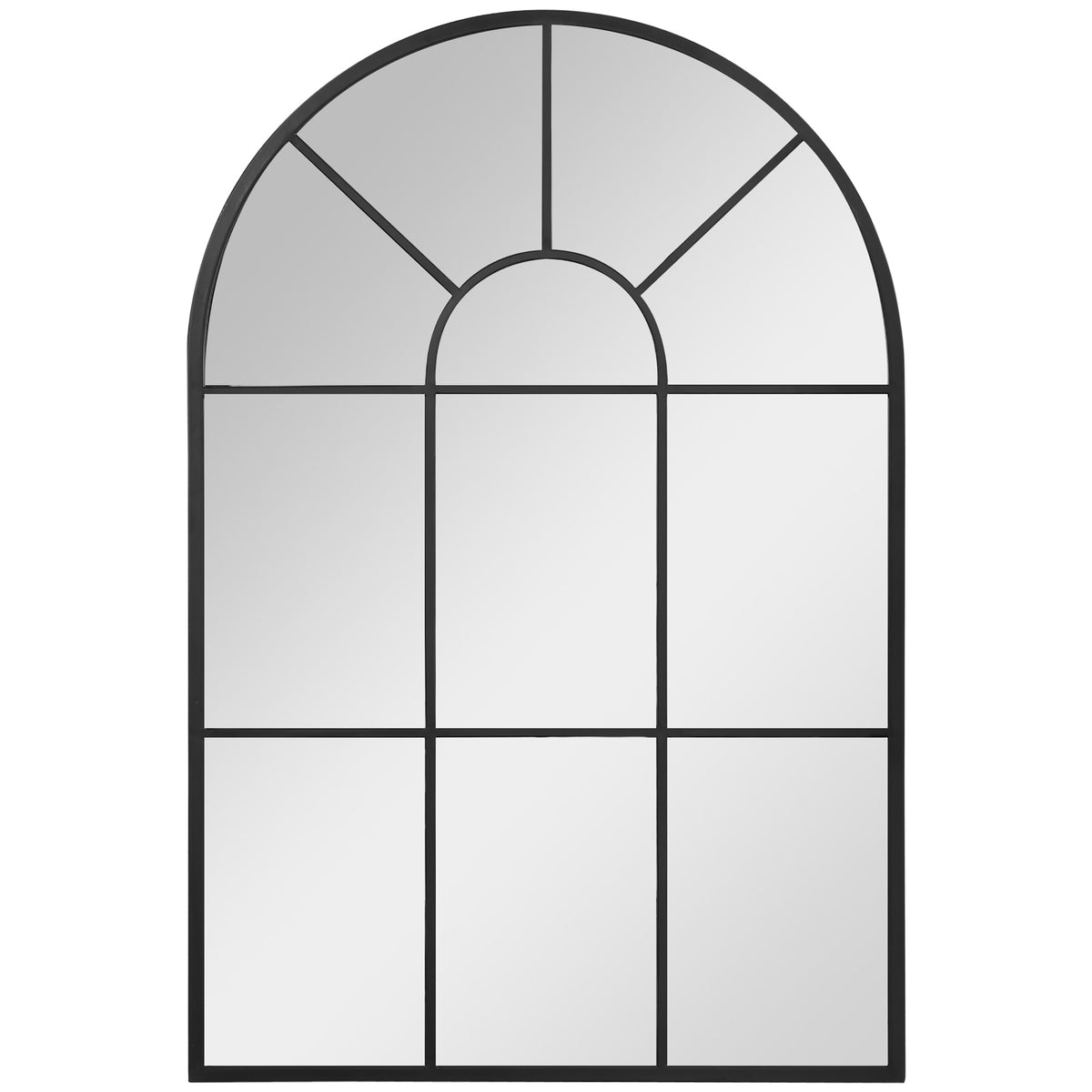 Miroir mural arqué 91 x 60 cm, miroir verrière arche style industriel, miroir de fenêtre arqué avec cadre métallique, pour salon, chambre, couloir, noir-0