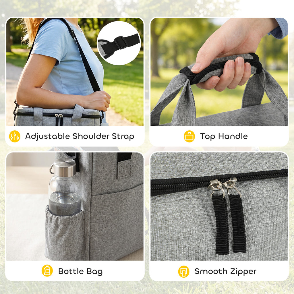 Sac de Transport pour Chien avec Poches, 2 Sacs à Nourriture, Bol Pliable, Séparateur Réglable, 38x17x35cm, Gris Clair-7