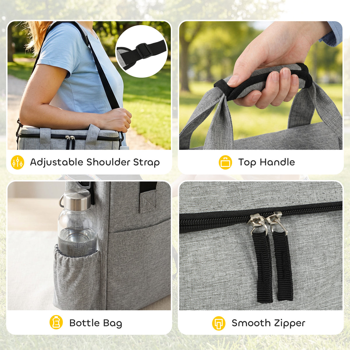 Sac de Transport pour Chien avec Poches, 2 Sacs à Nourriture, Bol Pliable, Séparateur Réglable, 38x17x35cm, Gris Clair-7