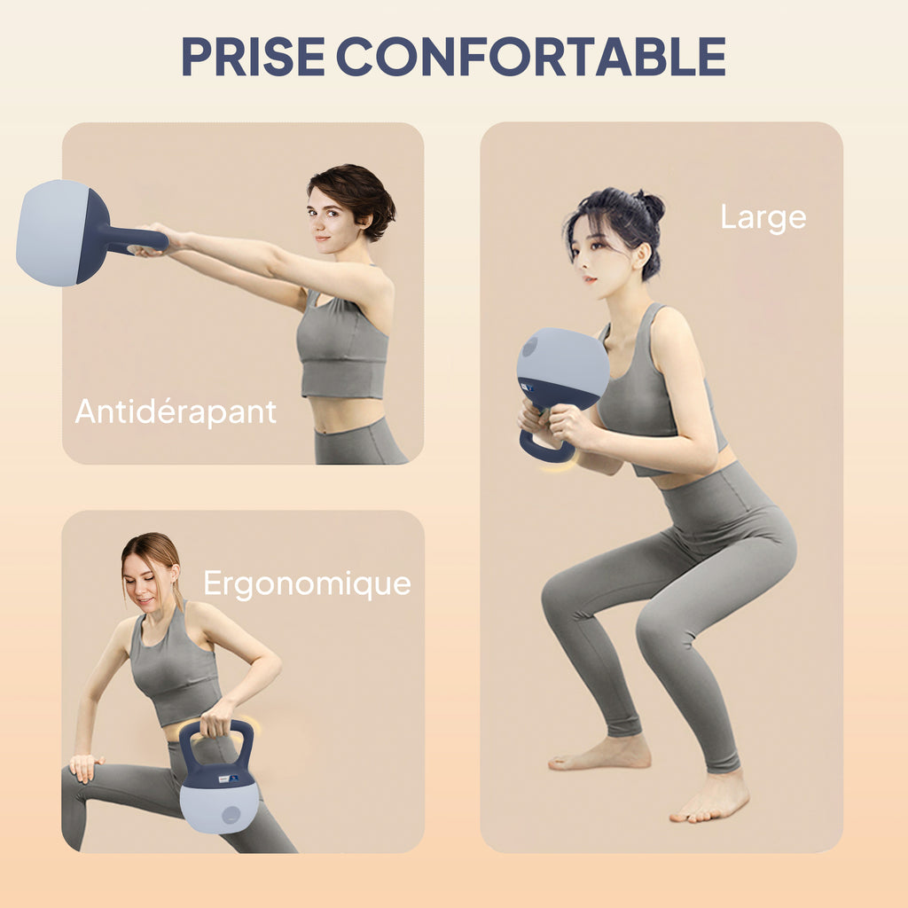 Kettlebell 10kg - haltère avec poignée antidérapante, gris et bleu-4
