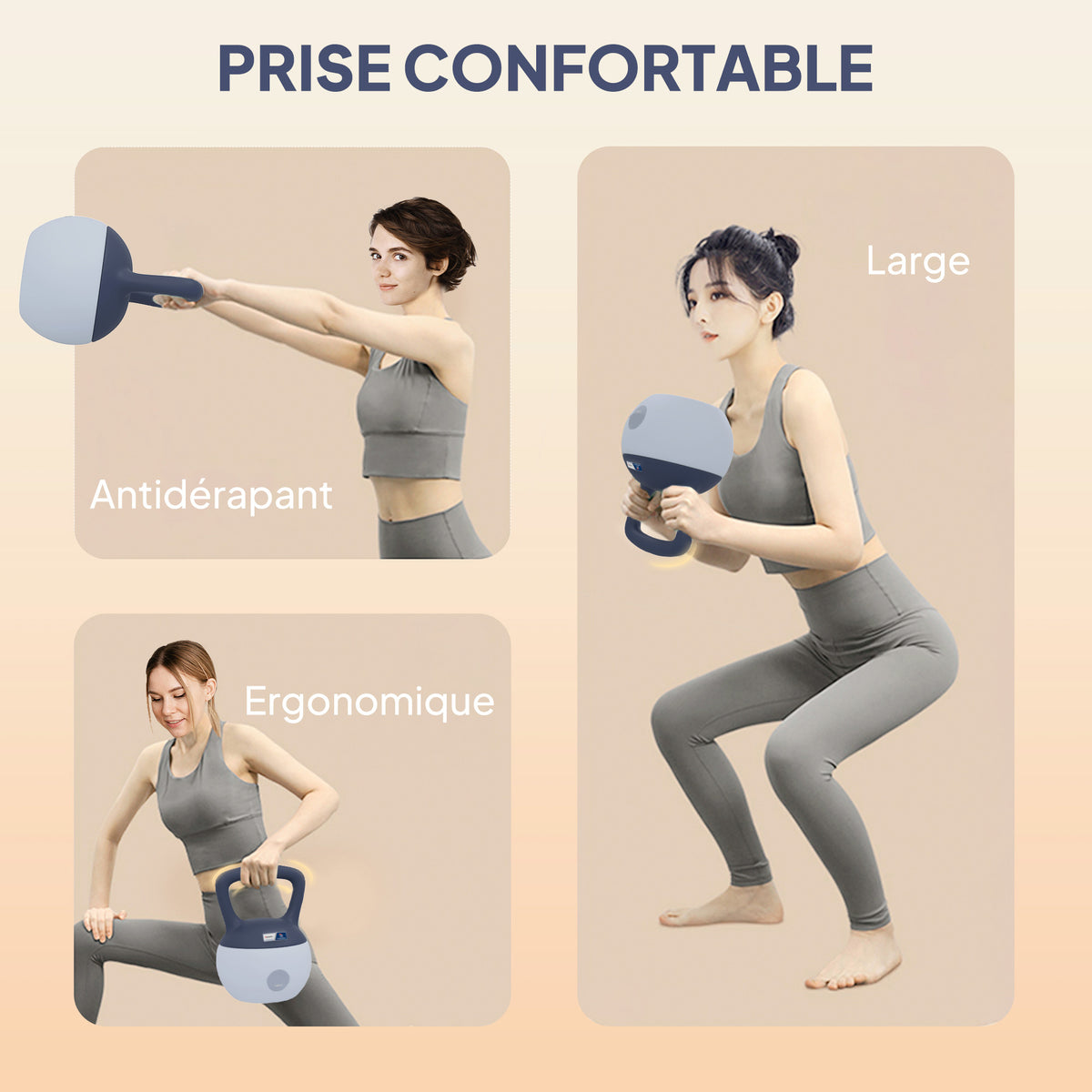 Kettlebell 10kg - haltère avec poignée antidérapante, gris et bleu-4