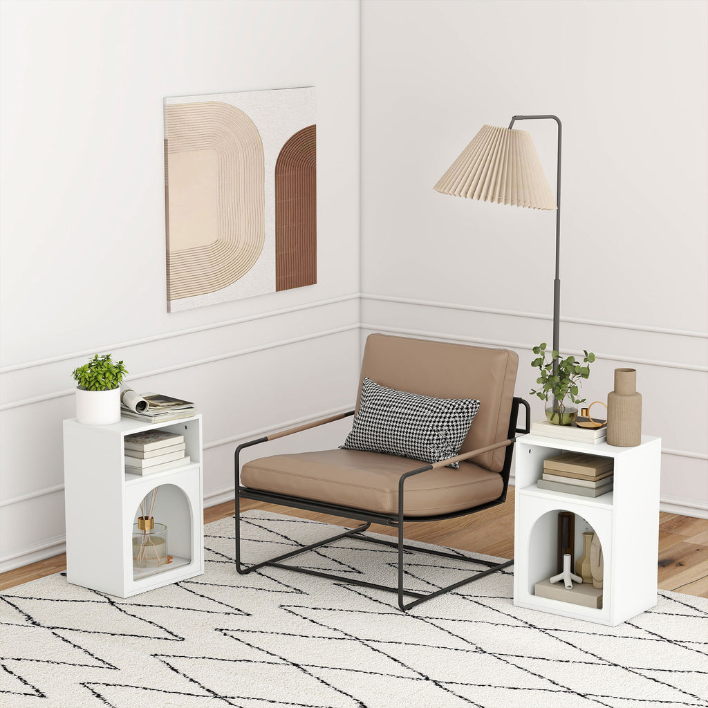 Lot de 2 tables de chevet, table de nuit avec compartiments ouverts, design arqué, 40 x 30 x 60 cm, blanc-5