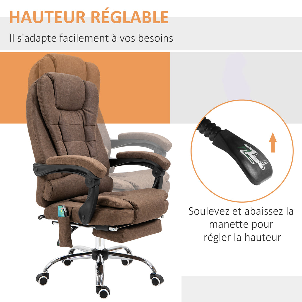 Fauteuil de bureau direction massant chauffant hauteur réglable dossier inclinable repose-pied + coussin lombaires-5