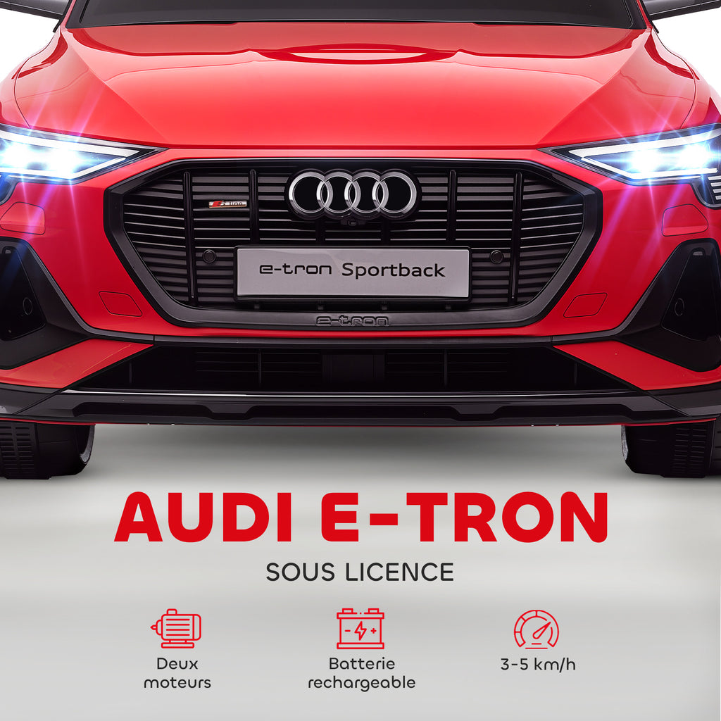 Voiture électrique enfants sous Licence Audi e-tron Sportback, véhicule électrique 12V Max. 5 Km/h avec télécommande 2,4G, phares LED, musique, klaxon, port USB, MP3, rouge-3