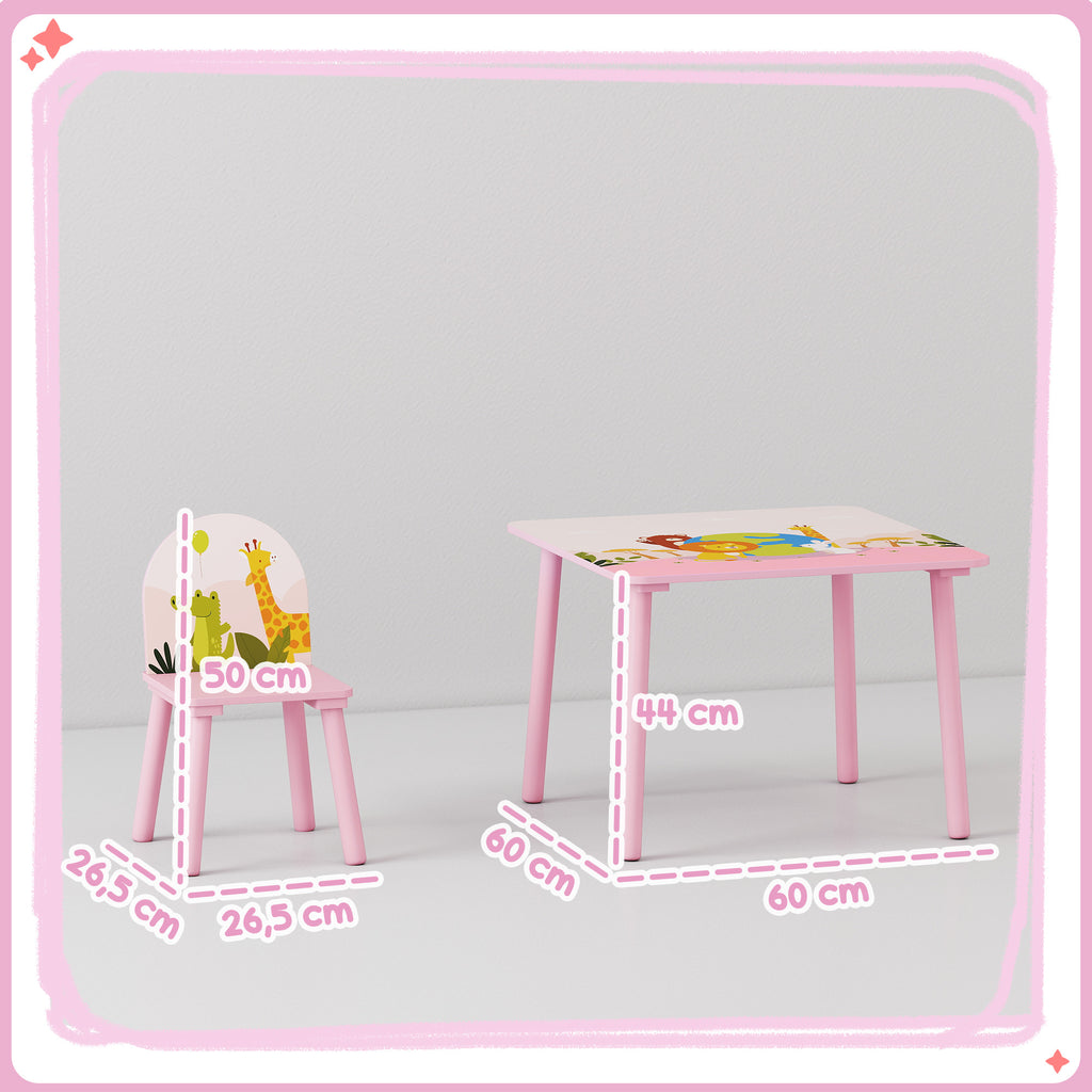 Table enfant avec chaise, ensemble table et 2 chaises en bois pour dessiner, jouer, étudier, rose-2