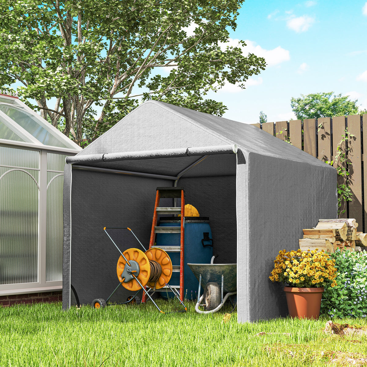 Abri de jardin 2 x 2 x 2 m abri vélo extérieur avec cadre en acier galvanisé, imperméable et résistant aux UV - gris-1