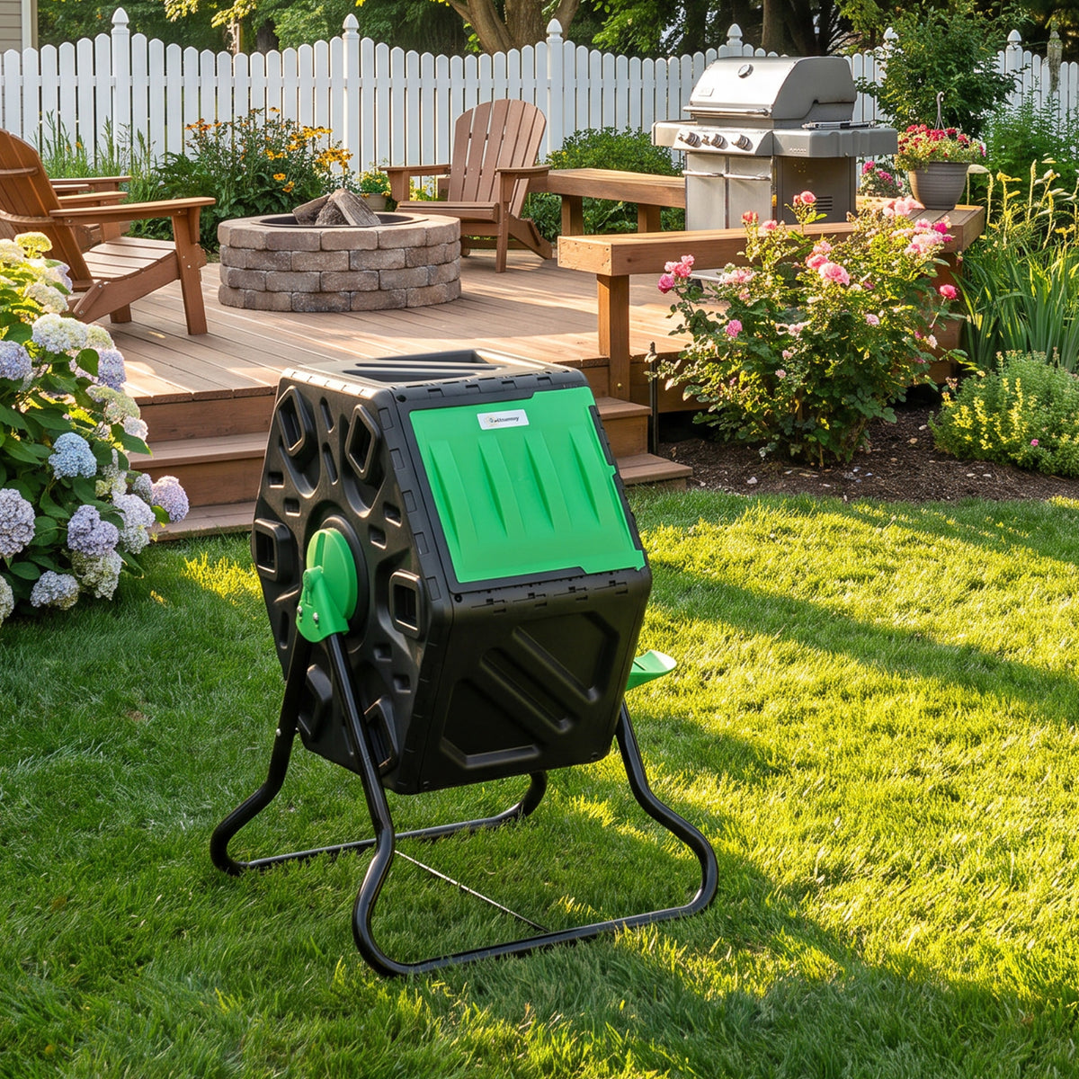 Composteur de jardin bac composteur pour jardin rotatif 360° en polypropylène 65 L 24 trous 60 x 49 x 77 cm noir-8