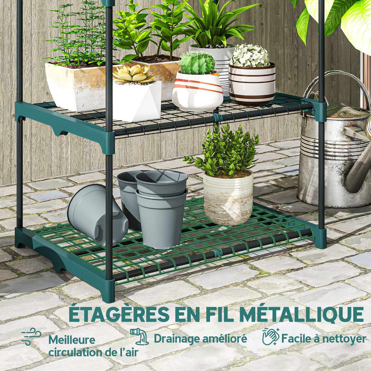 Étagère à fleurs en acier 4 niveaux intérieur et extérieur support de plantes pour jardin balcon salon 67x49x105cm vert-4