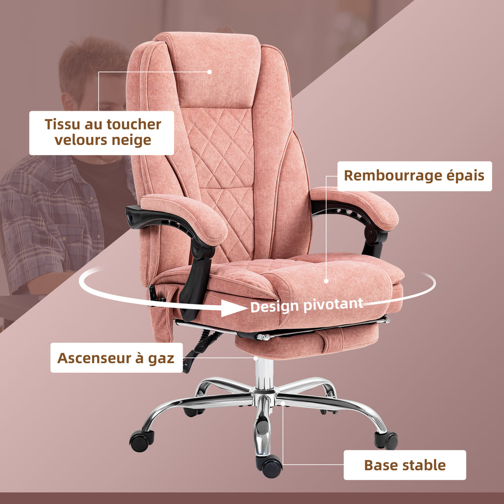 Fauteuil de bureau massant et chauffant hauteur réglable dossier inclinable télécommande repose-pieds rétractable rose-6