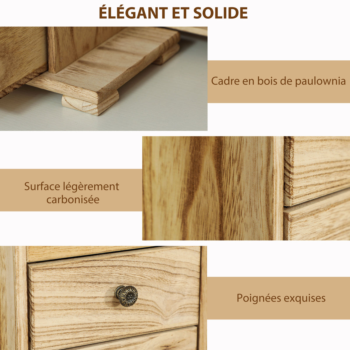 Boîte à bijoux femme à 4 niveaux, coffre à bijoux avec ailes, miroir et 2 tiroirs, 26,5 x 16 x 33,5 cm, marron-5