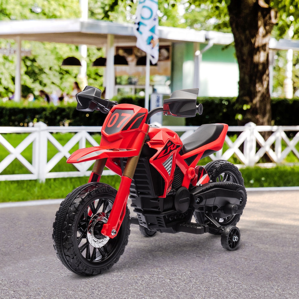 Moto cross électrique pour enfants 3-8 ans, batterie 6 V, 2 moteurs, klaxon et roues d'entraînement, charge 30KG, rouge-9