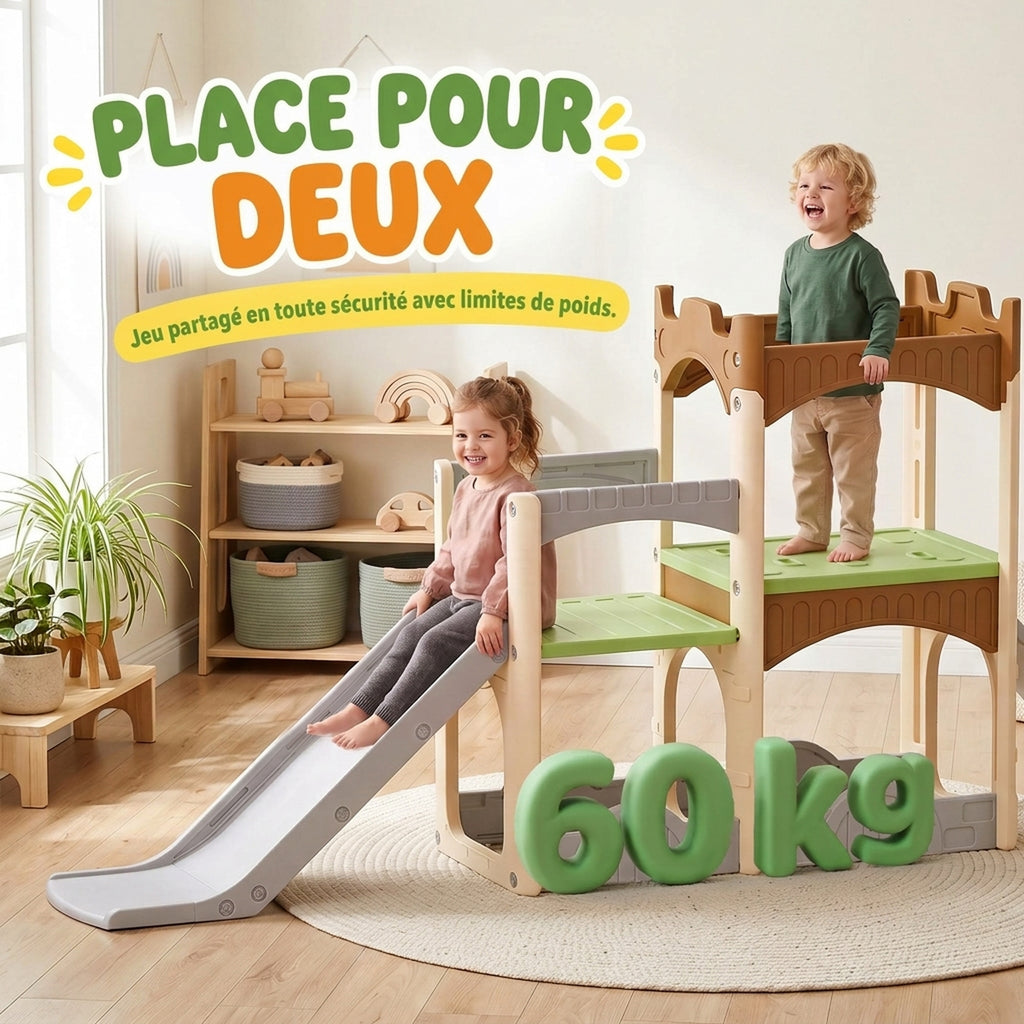 Toboggan pour Enfant 5 en 1 avec Mur d'Escalade, Espace de Rangement et Doubles Plateformes, 3 à 6 Ans, Multicolore-6