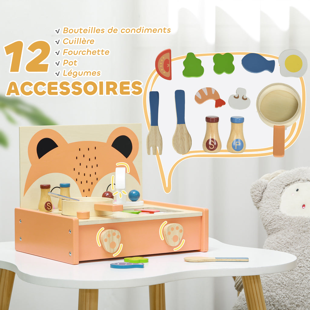 Mini-cuisine en bois jouet enfant avec 12 accessoires poêle spatule condiments fruits légumes - pour 3-5 ans --4