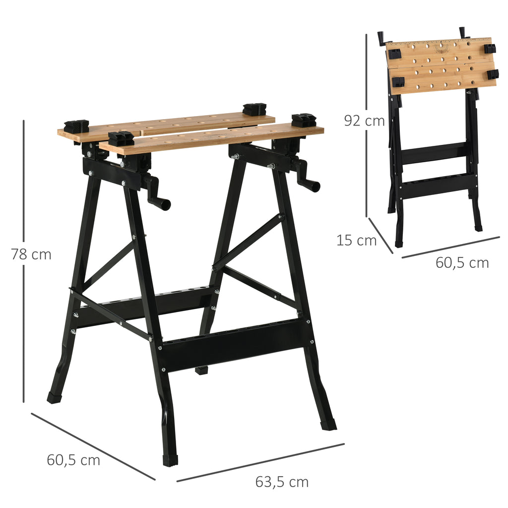 Établi pliant établi de serrage avec 4 serre-joints table de travail, charge 150 kg, 63,5x60,5x78cm, noir-2