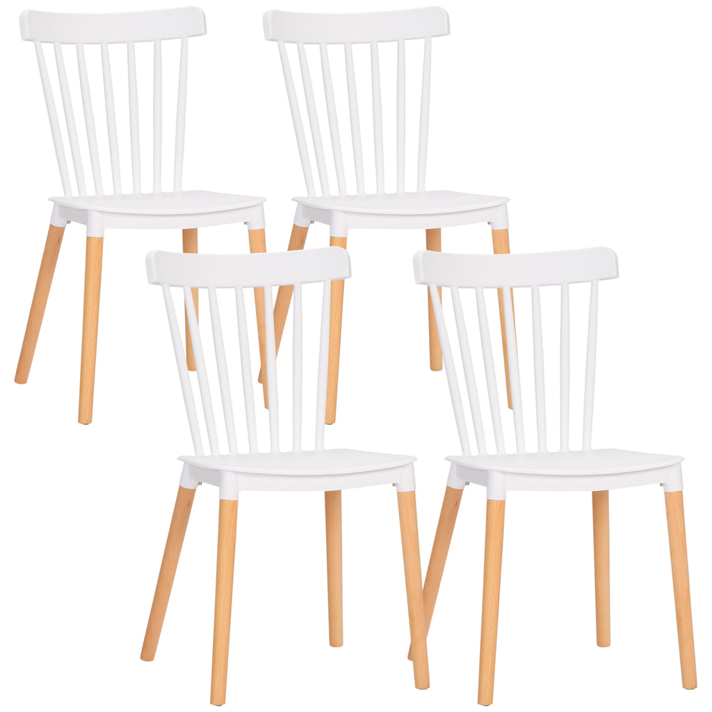 Lot de 4 chaises style scandinave dossier haut assise en polypropylène pieds en hêtre 48 x 52,5 x 83 cm blanc-0