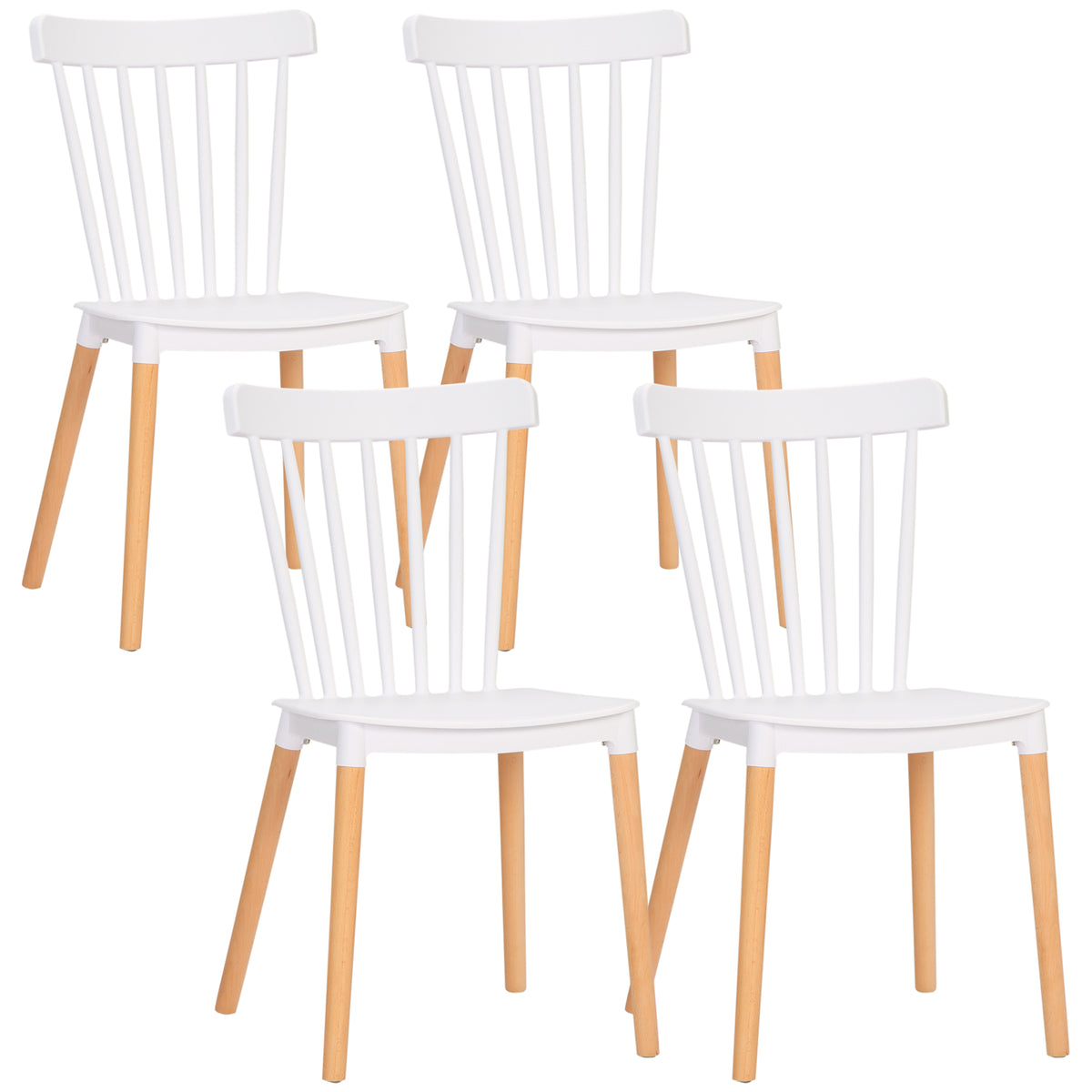 Lot de 4 chaises style scandinave dossier haut assise en polypropylène pieds en hêtre 48 x 52,5 x 83 cm blanc-0