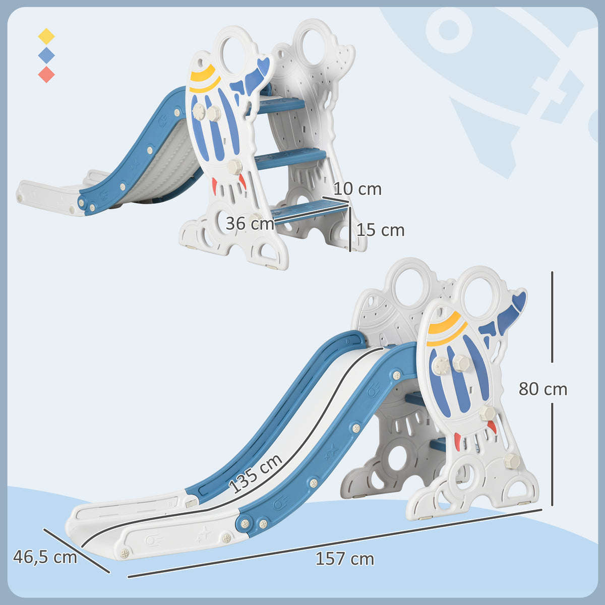 Toboggan pour enfants toboggan intérieur pour enfant, de 18 à 36 mois, jusqu'à 30 kg, 157L x 46,5l x 80H cm, bleu-2