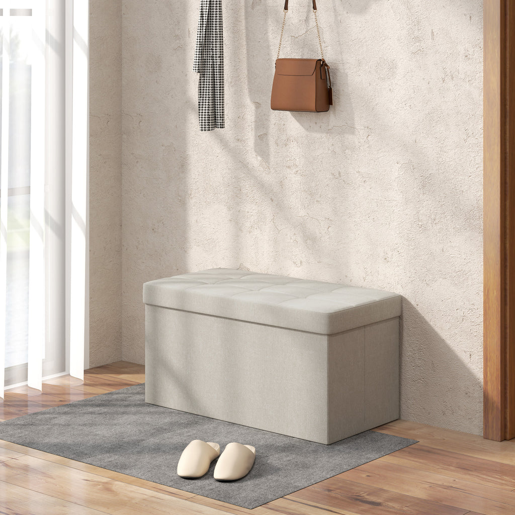Banc de rangement pouf de rangement pliable bout de lit repose-pieds avec couvercle capitonnée 76L x 38l x 38H cm crème-5