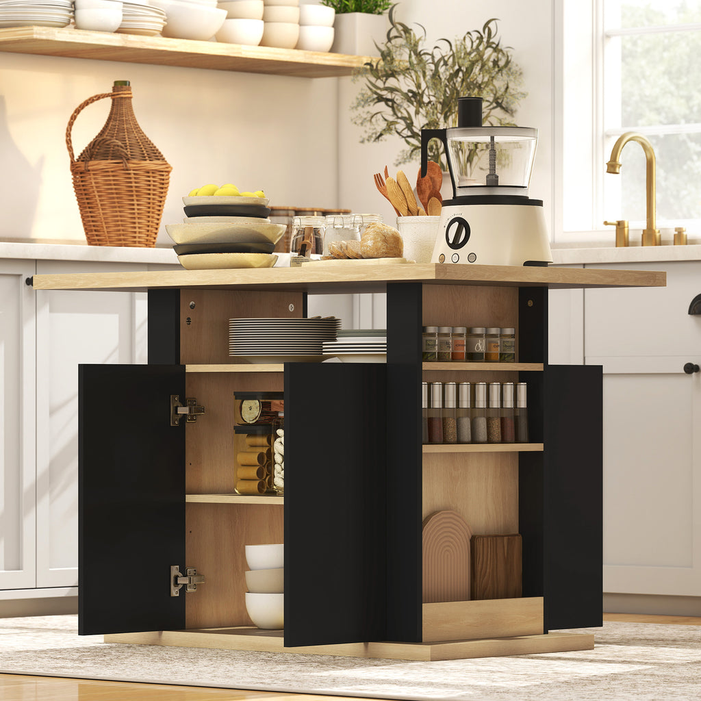 Table à manger ilot central cuisine avec grand plan de travail 4 personnes placard 4 portes 110 x 70 x 75,5 cm noir-6