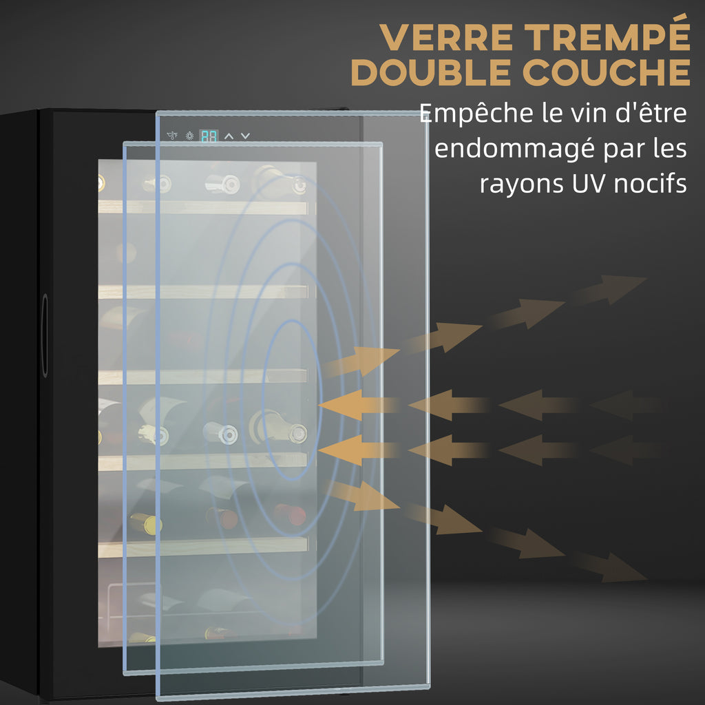 Cave à vin 24 bouteilles 65L haute performance température réglable 5-20° avec lumière LED panneau contrôle tactile noir-7