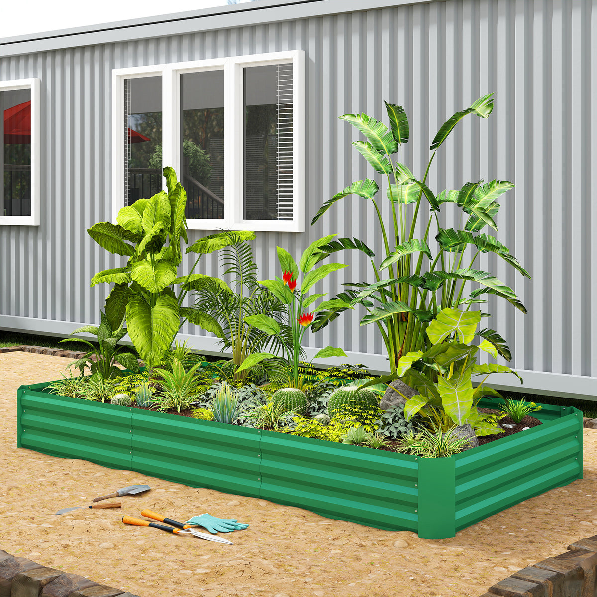 Jardinière extérieure carré potager galvanisée avec bordure de sécurité et fond ouvert 240 x 120 x 30 cm vert-7
