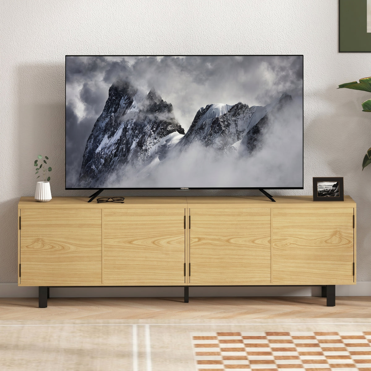 Meuble TV 180 cm, meuble télé pour 82 pouces avec 4 portes à ouverture par pression 180x35x55,5cm bois naturel-6