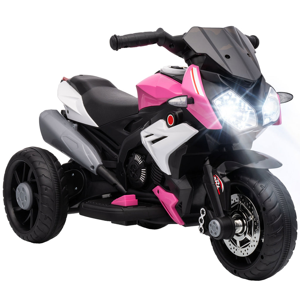 Moto électrique enfants 3 roues 6 V, voiture électrique enfants 3 à 5 ans, effets lumineux et sonores, 86x42x52cm, rose-0