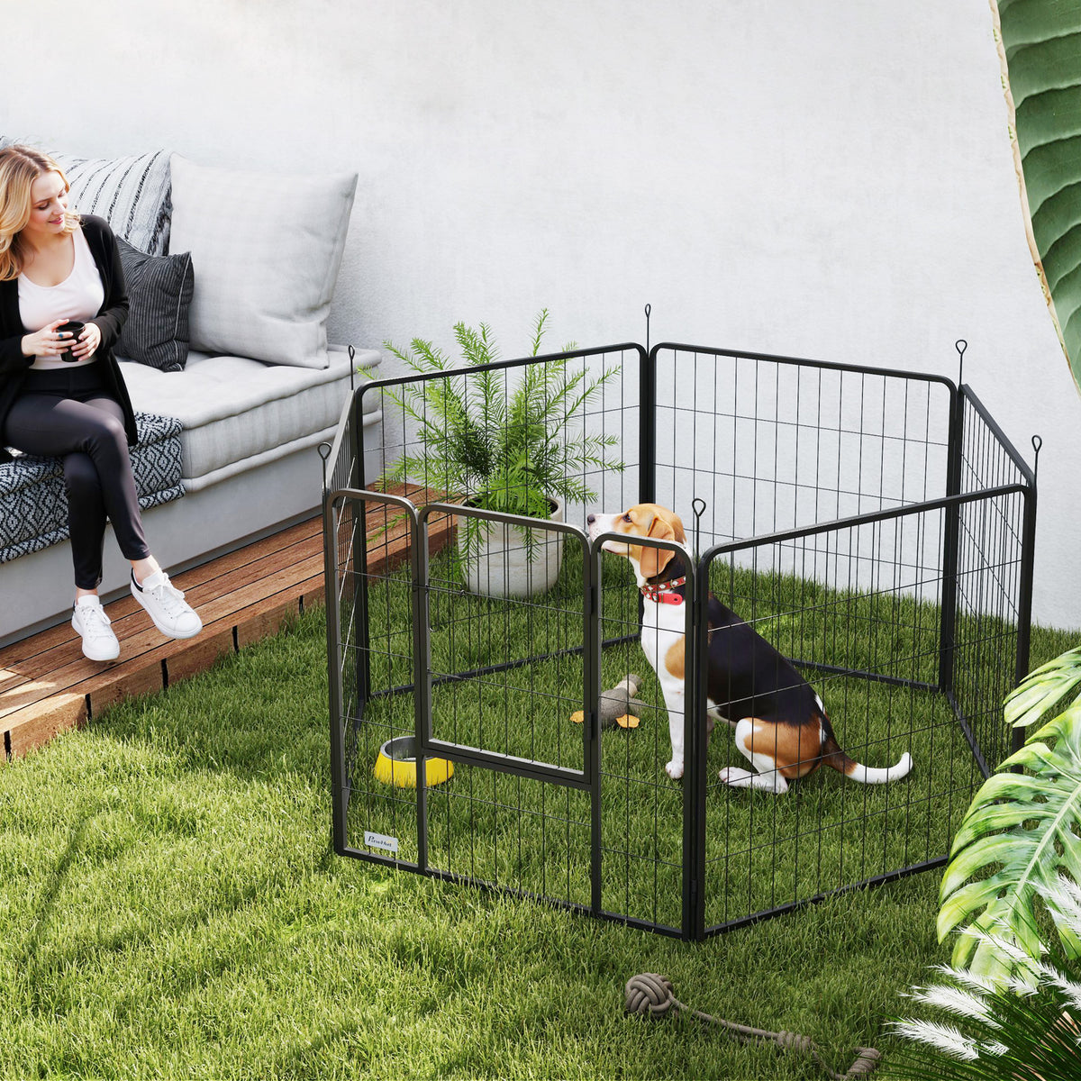 Parc pour chien, enclos chien 6 panneaux modulable et pliable, portable en acier avec porte 80 x 80 gris-1