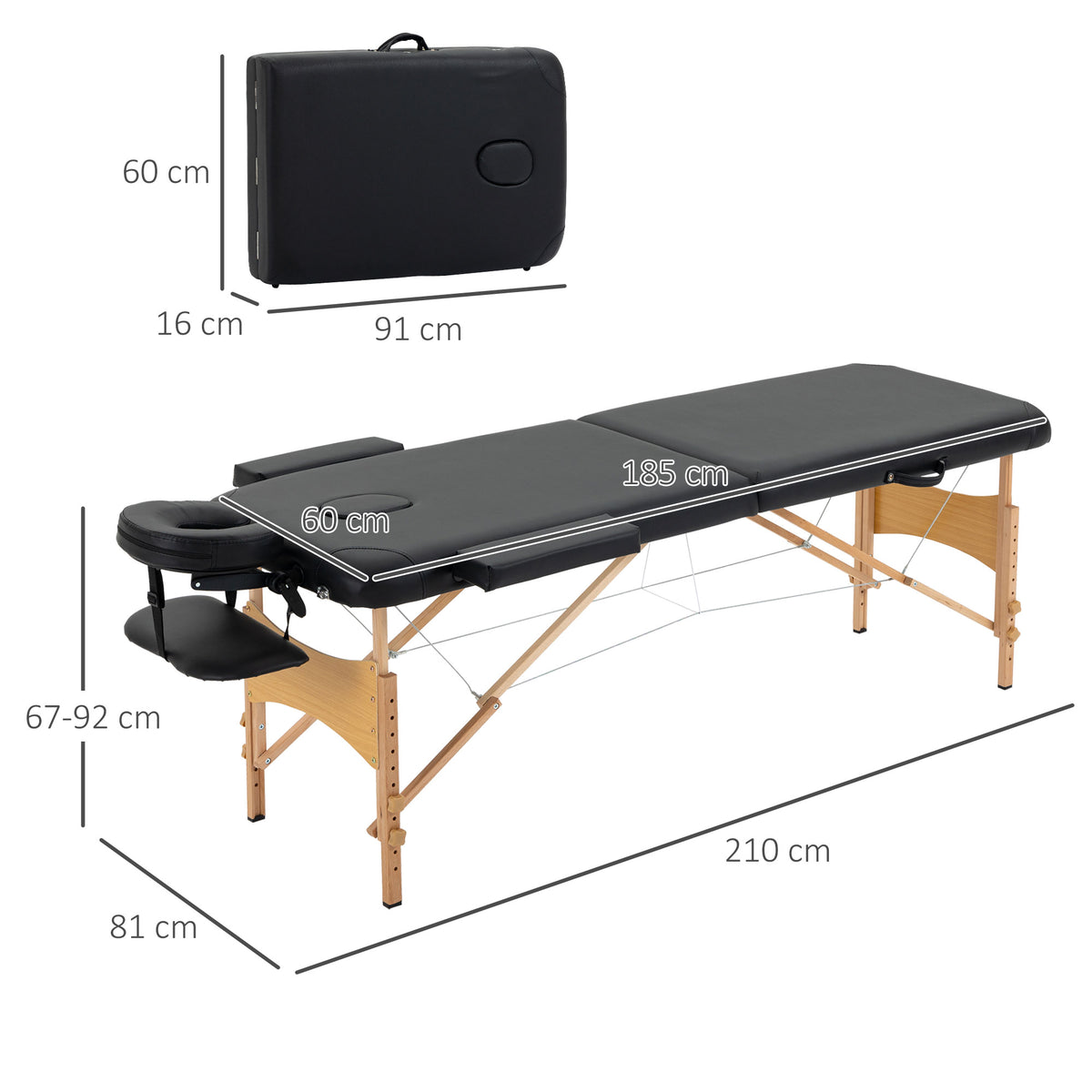 Lit/Table de Massage cosmetique Pliable en Bois 2 Zones noir-2