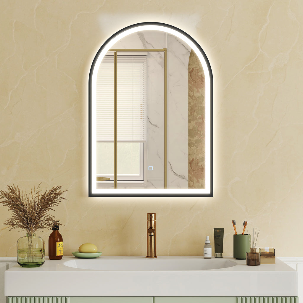 Miroir salle de bain avec éclairage 50 x 70 cm, miroir LED arqué, anti-buée, 3 couleurs lumière, dimmable, mémoire, noir-9