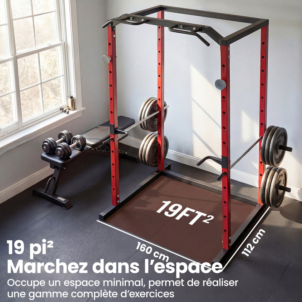 Station de Musculation Multifonction Acier Charge 460 kg, Barre de Traction, Rack de Squat, Dips, 160x112x215cm, Rouge-8